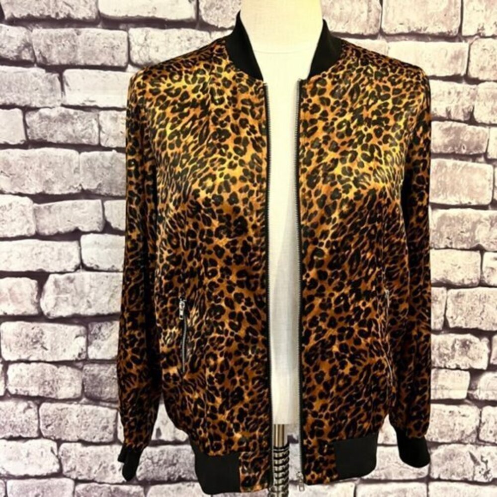 Bobeau Black & Brown Long Sleeve Animal Print Jacket Size Small